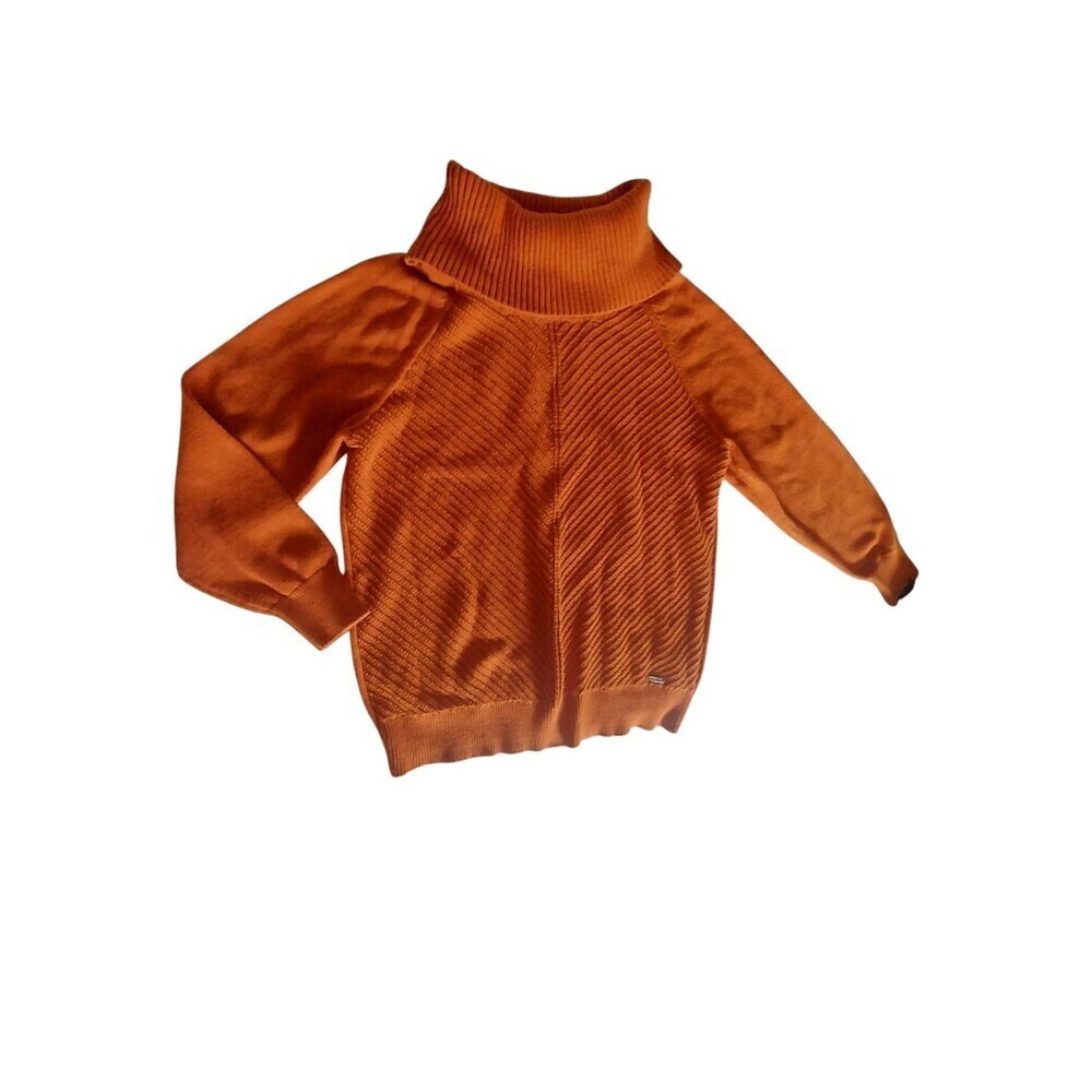 Calvin Klein CK Cable Knit Sweater Womens Medium‎ Orange Chunky Cozy Cowl Neck